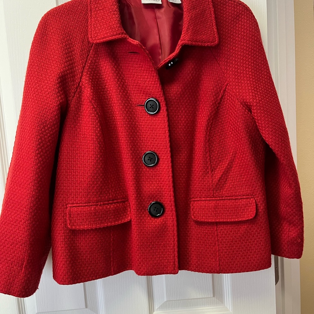 Kim Rogers Red Pea Coat Classic Tailored Design